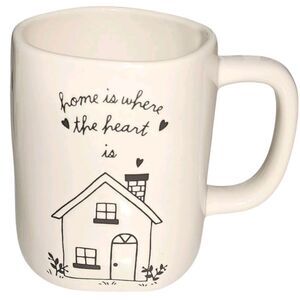 Rae Dunn Embossed Ceramic‎ Coffee Mug Home Is Where The Heart Is 16oz Ivory